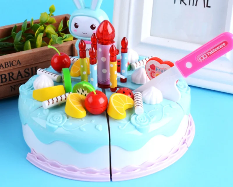 Новинка 38/62 шт. DIY ролевые игры фрукты разрезание торта ко дню рождения кухонная игрушечная еда Cocina Juguetes игрушка розовый синий новогодние подарки