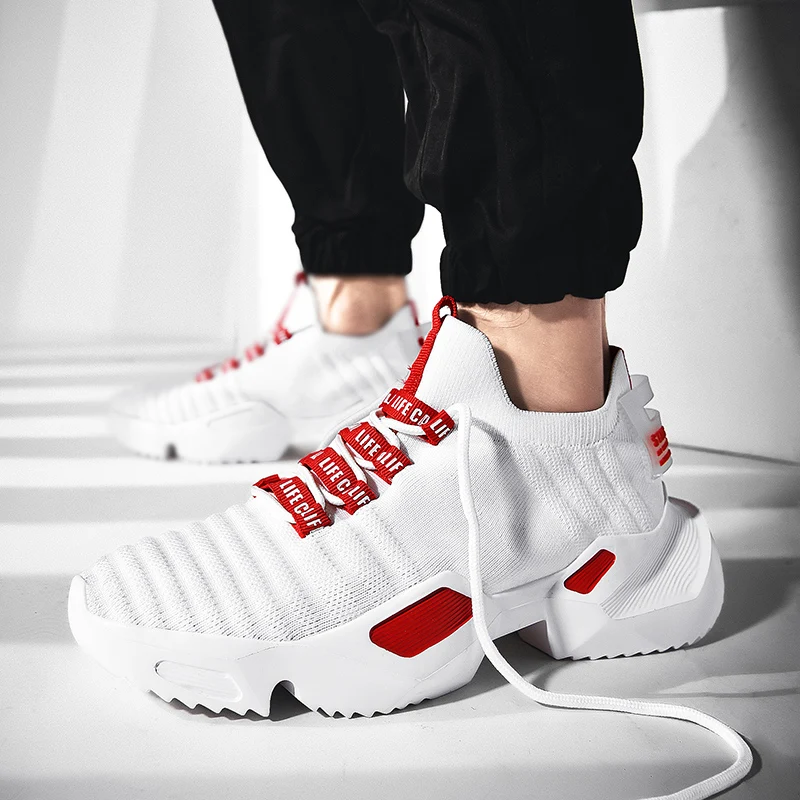 white Men Shoes Height Increasing Flats Casual lace-up Spring Summer Sock Sneakers Tenis Masculino Adulto | Обувь