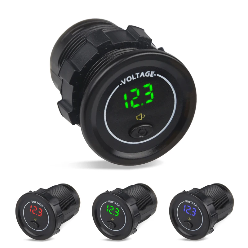 12 V-24 V Автомобильный светодиодный вольтметр Дисплей с вкл/выкл переключатель низкого Напряжение сигнализации Водонепроницаемый мотоцикла лодка Напряжение метр зеленый синий и красный цвета