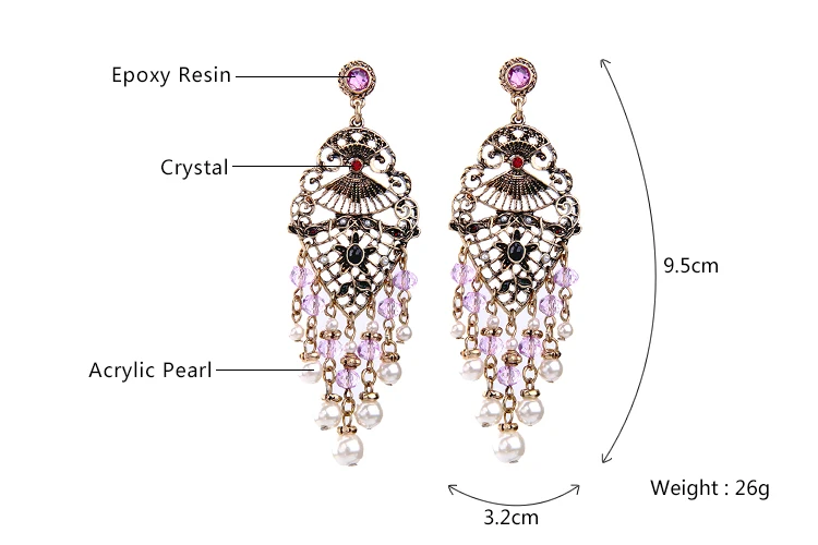 Boho Стиль Vintage Античное Золото Цвет Индии Заявление Серьги Ретро Нация Розовый