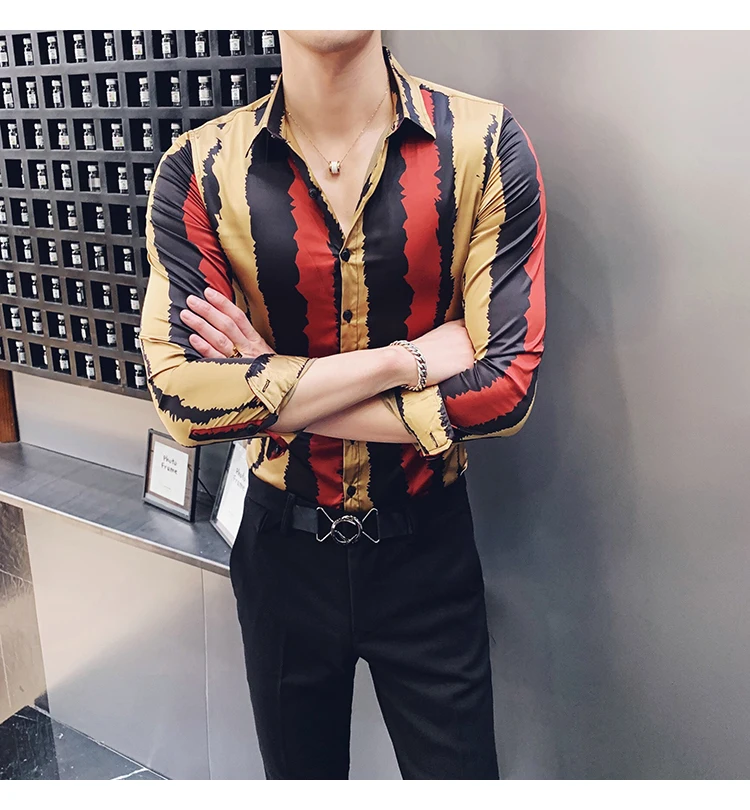 Острые зубы Рубашка в полоску Для мужчин Camisa социальная Masculina Стройное пригодное в Корейском стиле Для мужчин Костюмы с длинными рукавами Сорочка мужская, для общественных мест рубашки для мальчиков