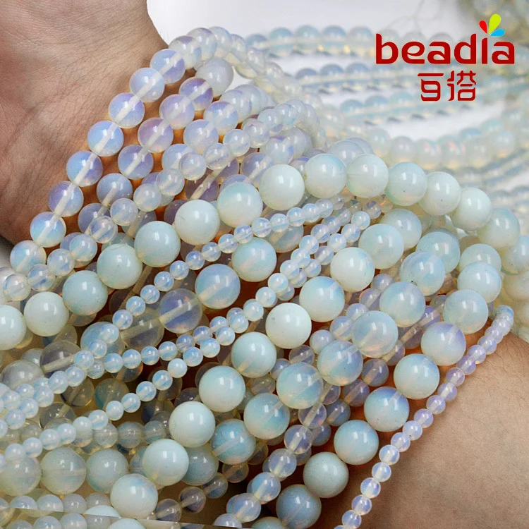 Гладкий белый опал из синтетического камня кварц бусины 4-10 мм Размер 15 дюймов Diy