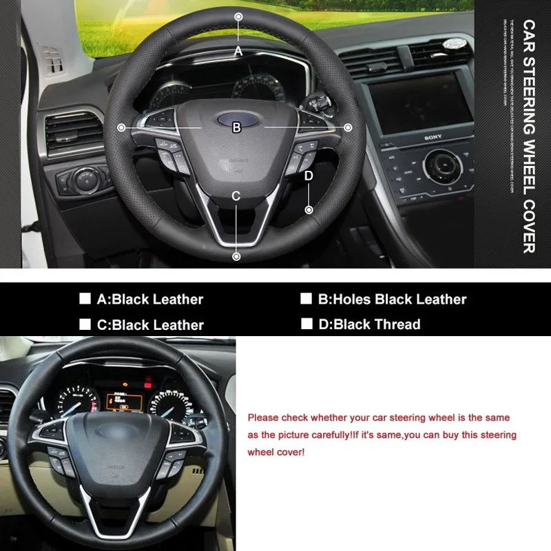 DIY швейная крышка рулевого колеса из искусственной кожи для Ford Fusion Mondeo 2013-2014 Edge