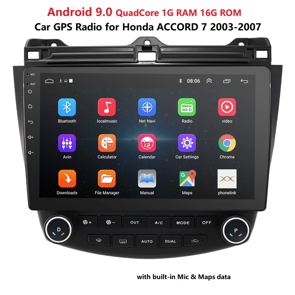 android 9.0 car radio gps player nodvd For Honda Accord 7 2003-2007 car dvd multimedia navigation usb dvr obd2 dab dtv swc bt pc