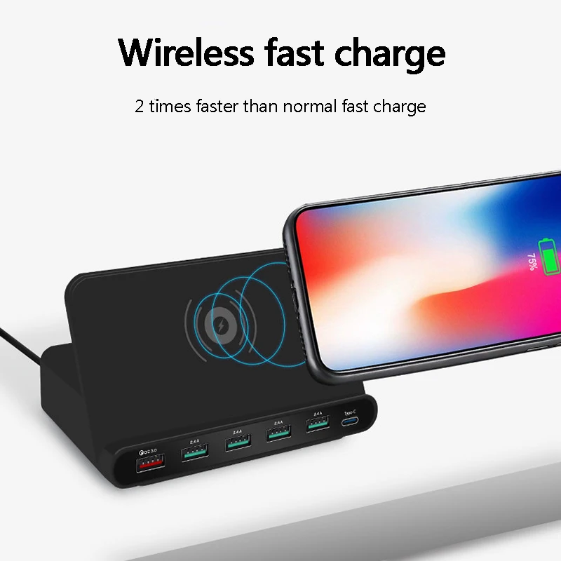 7 в 1 Беспроводное зарядное устройство QC 3 0 Quick Charge 5 USB портов Type C зарядная док