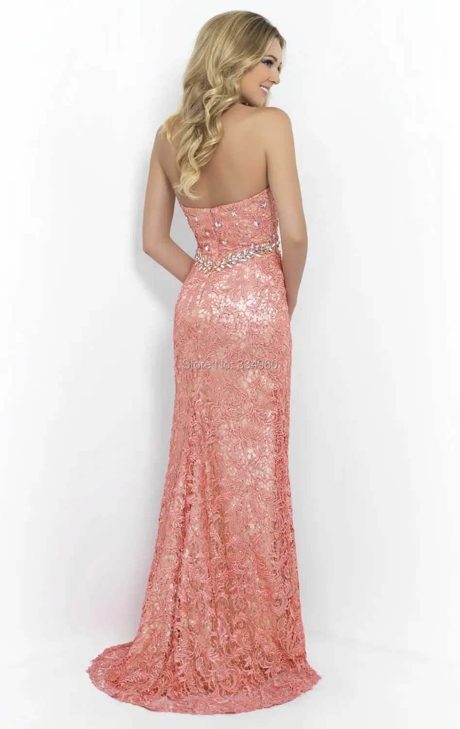 Sweetheart Coral Long Lace Gowns With Rhinestones Belt Sleeveless 2015 Prom Dress Side Slit | Свадьбы и торжества