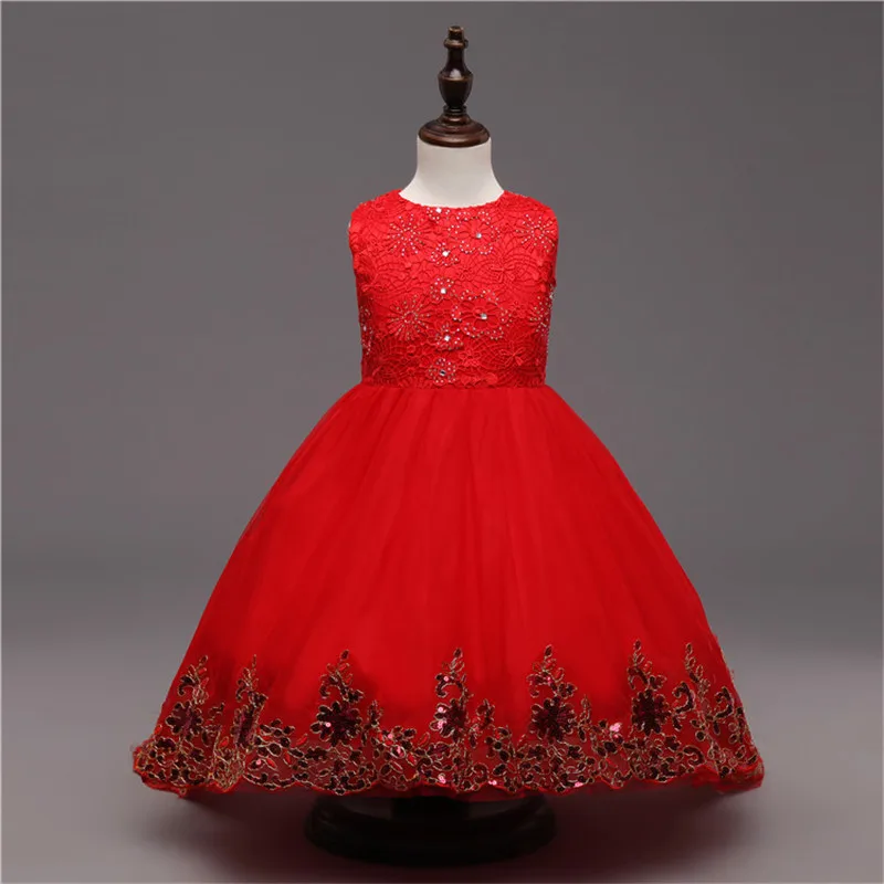 

Red Lace Girl Dress Sleeveless Princess Wedding Ceremonies Party Pageant Dresses Girls Children Clothing