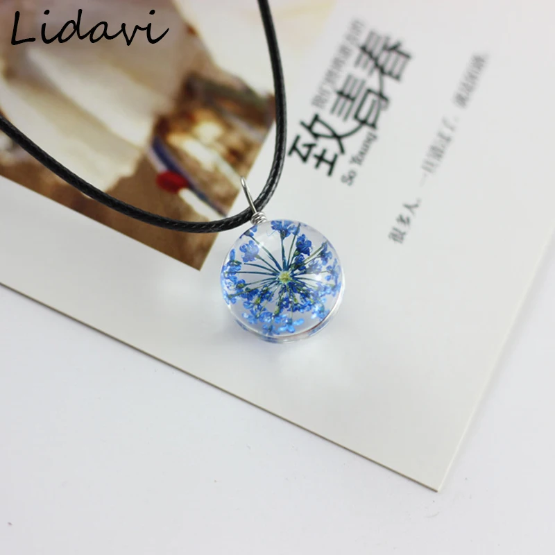 Lidavi ручной работы ожерелье с сушеным цветком Гипсофила купол времени стеклянная