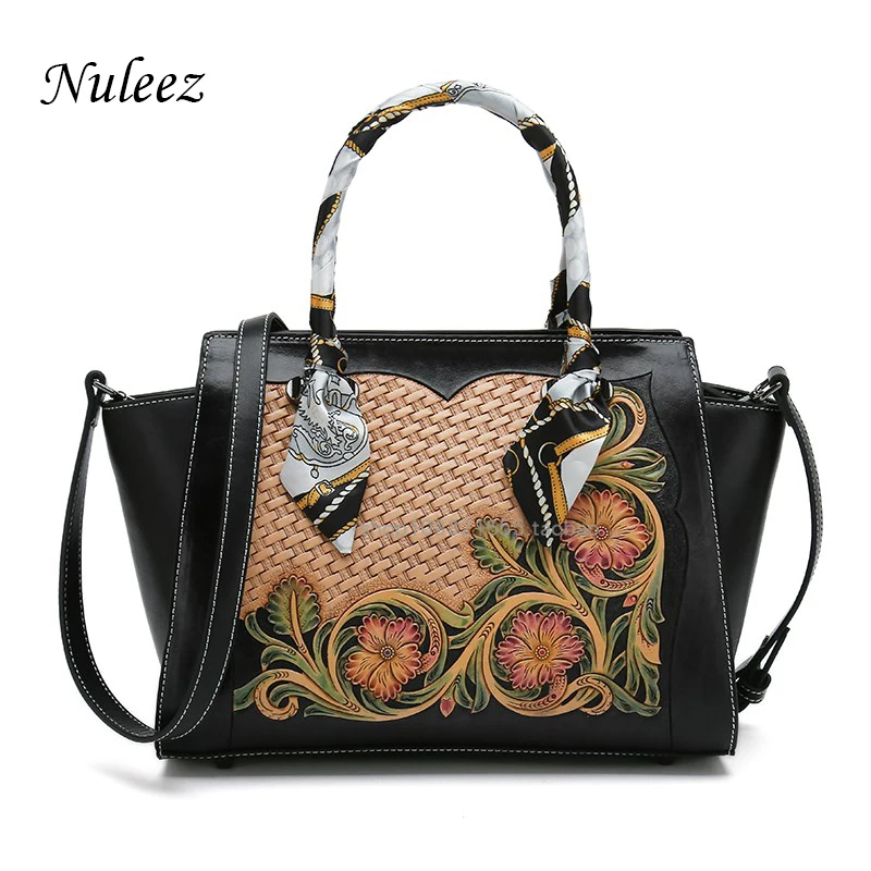 Nuleez большая женская сумка из натуральной воловьей кожи китайский Национальный