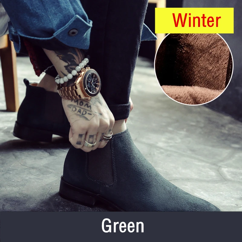 Winter Green Misalwa/ботинки «Челси»; мужские замшевые ботильоны; оригинальные мужские Короткие повседневные ботинки в британском стиле; сезон зима-весна - Цвет: Winter Green