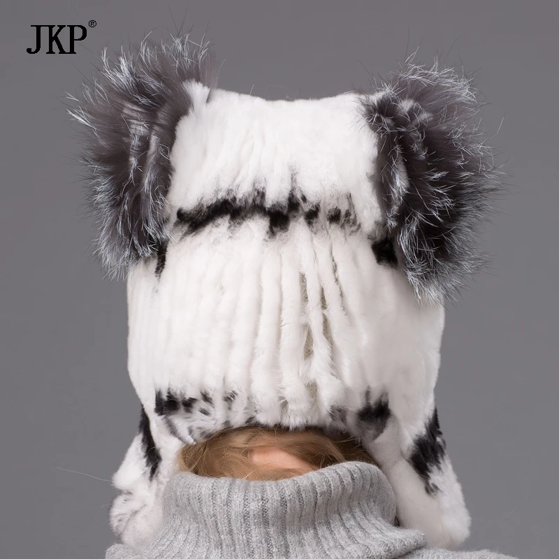 Женская Утепленная зимняя меховая шапка с натуральным из меха кролика рекс милые