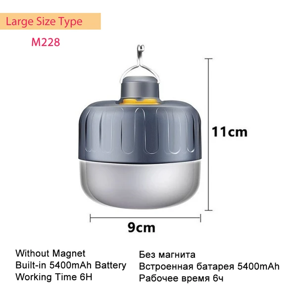 5400mAh NO Magnet 7200 мАч портативный фонарь для кемпинга, лампа для палатки, светильник для аварийного чтения, лампы для ремонта, водонепроницаемый подвесной магнит, светильник-вспышка, DC Interfac - Мощность в ваттах: 5400mAh NO Magnet