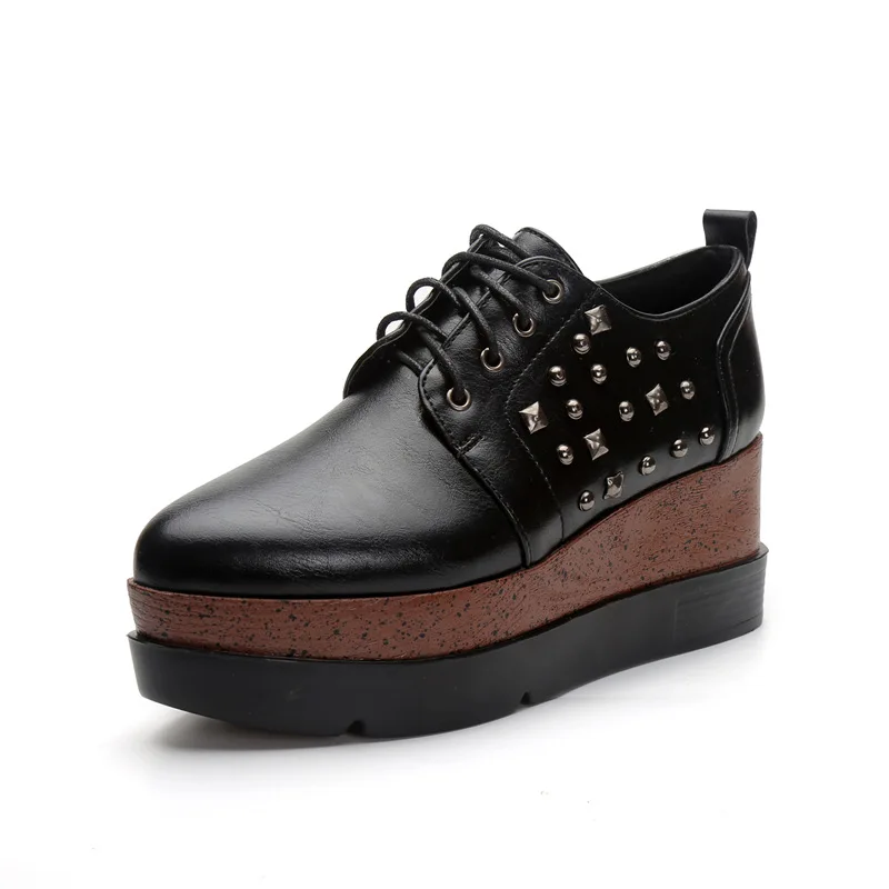 Бренд заклепки броги женская обувь смешанных цветов на платформе шнуровке лианы