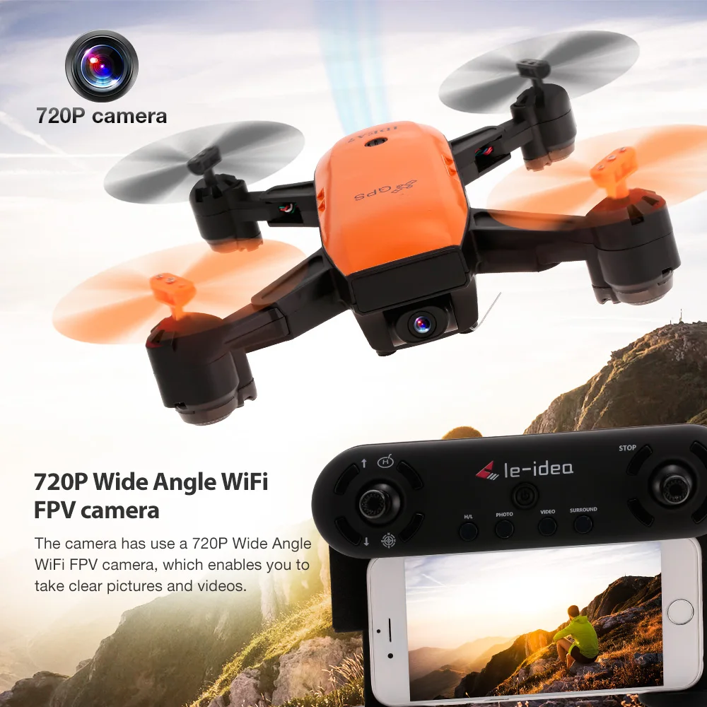 720P широкоугольная камера Дрон Wifi FPV GPS стабилизация высоты складной селфи RC