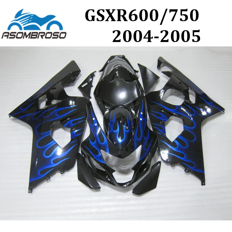 Motorcycle Fairings kit For Suzuki 2004 2005 GSXR600 GSX R750 ABS Fairing kits GSXR750 04 05 blue flames aftermarket bodywork | Автомобили