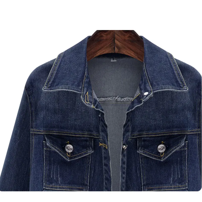 Плюс размер джинсовая куртка женская тонкая эластичная Осенняя новая XL-5XL куртки