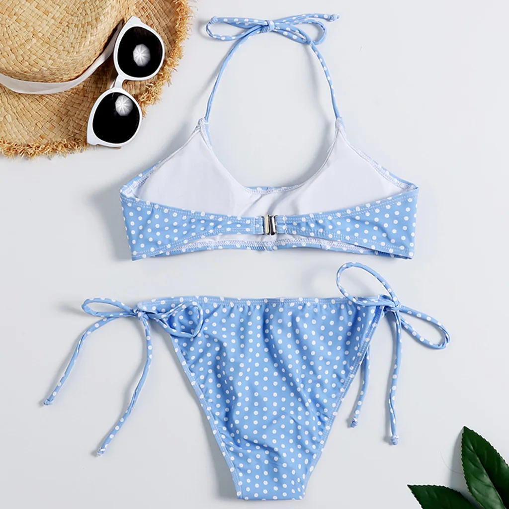 Женский купальник с пуш-ап SAGACE бикини принтом в горошек бандажный низкой талией