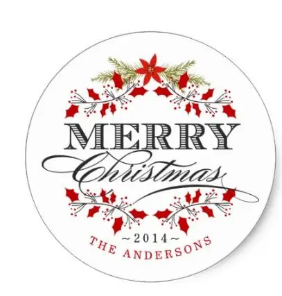 

1.5inch Elegant Holly Christmas Wreath Red & White Sticker