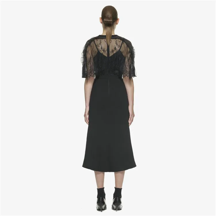 Autumn new star zhang with black lace shawls splicing sexy dress |