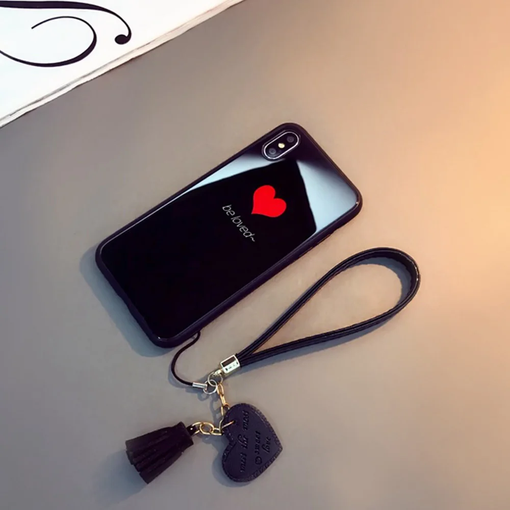 Чехол из закаленного стекла с ремешком Love для samsung Galaxy S8 S9 plus Heart S10 Lite S10 e ручной ремешок Note 8 9 милый модный чехол-бампер - Цвет: HAX