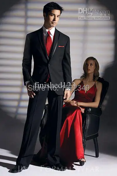 Black Groom Tuxedos Groomsmen Men Wedding Suits Prom Clothing (Jacket+Pants+Vest+Tie) BM:633 | Мужская одежда