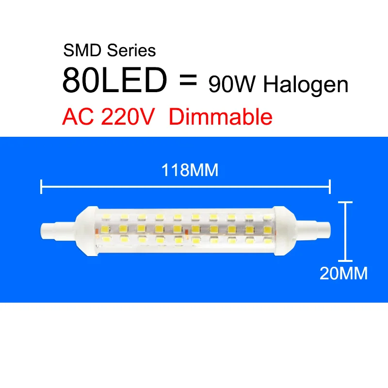 SMD 118mm 220V Dim R7S Светодиодная лампа с регулируемой яркостью Светодиодная лампа 15 Вт 12 Вт 9 Вт 78 мм 118 мм 189 мм заменить галогенные J78 J118 100W прожектор светильник Точечный светильник AC 110V 220V - Emitting Color: SMD 118mm 220V Dim