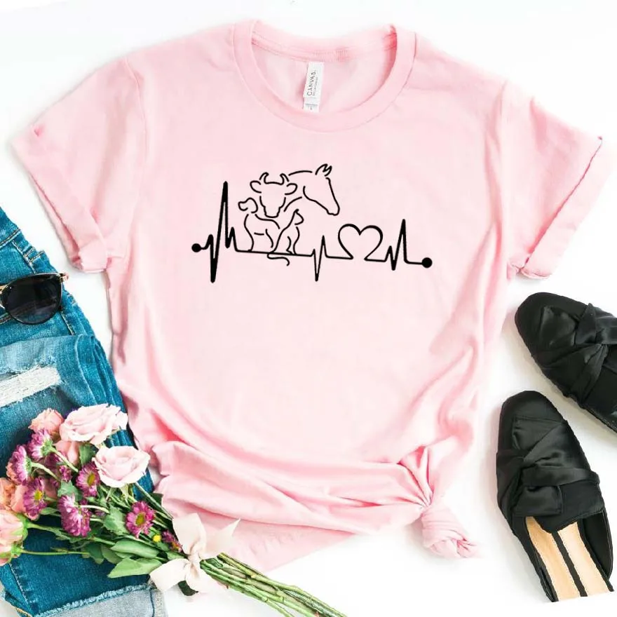 animal heartbeat cow horse Women tshirt Cotton Casual Funny t shirt Gift For Lady Yong Girl Top Tee 6 Color Drop Ship S-781