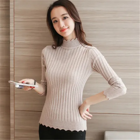 Длинный рукав плюс размер тонкий вязаный свитер корейский стиль Одежда Осень