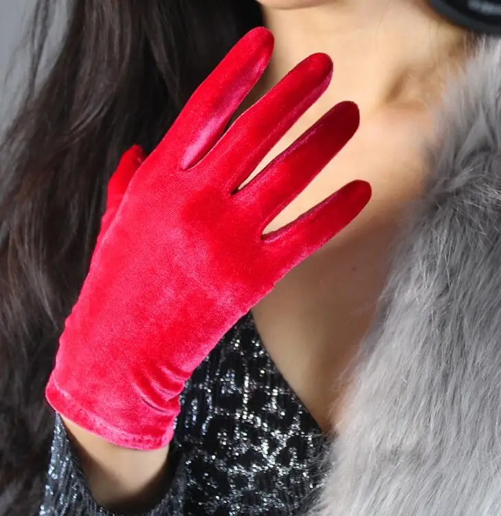 red 22cm Женские элегантные эластичные бархатные длинные перчатки для сенсорного экрана, женские красные вечерние перчатки для вождения 40 см 60 см, R1448 - Цвет: red 22cm
