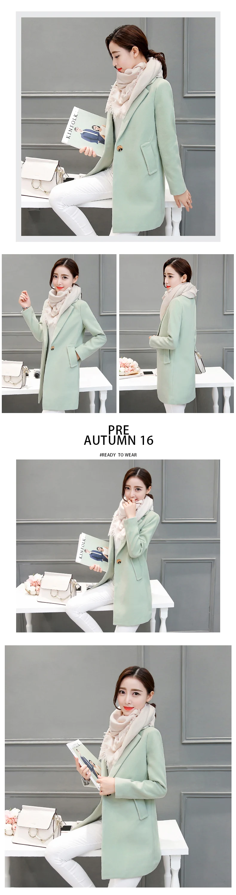 Autumn Winter Wool Coat Women Long Jacket New Plus size Korean Pink Jacket Women Blend Woolen Coat Black Elegant Female Overcoat