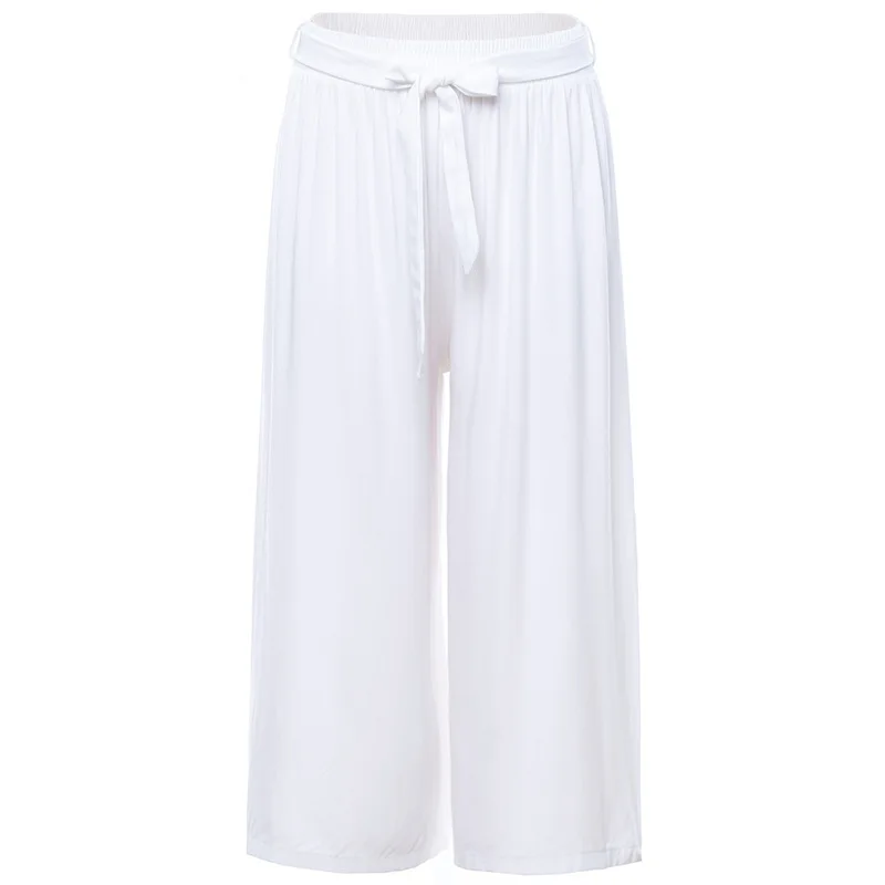 Suvacne Summer Office Lady 7 Solid Color High Waist Fashion Wide Leg Pants Thin Cotton Loose Calf-legth | Женская одежда