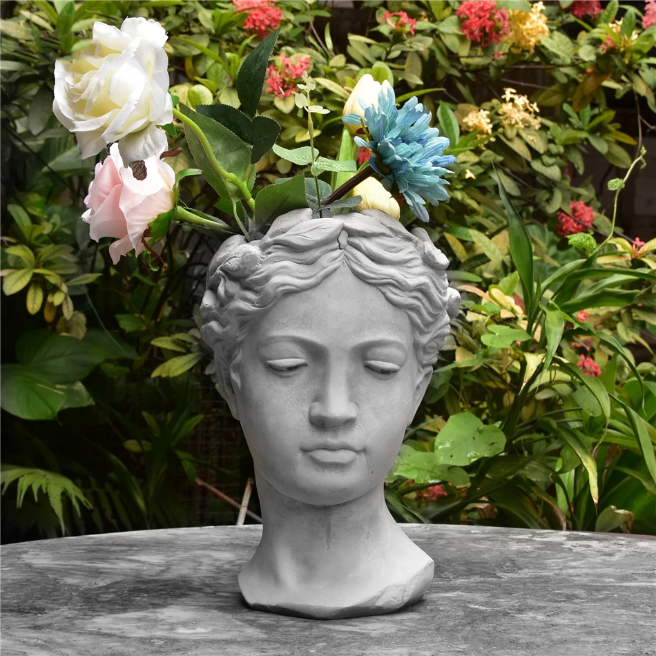 Pastoral Creative David Portrait Cement Greek Goddess Flower Pot Statue Arrangement Vintage Vase Home Decoration Crafts|Вазы| |