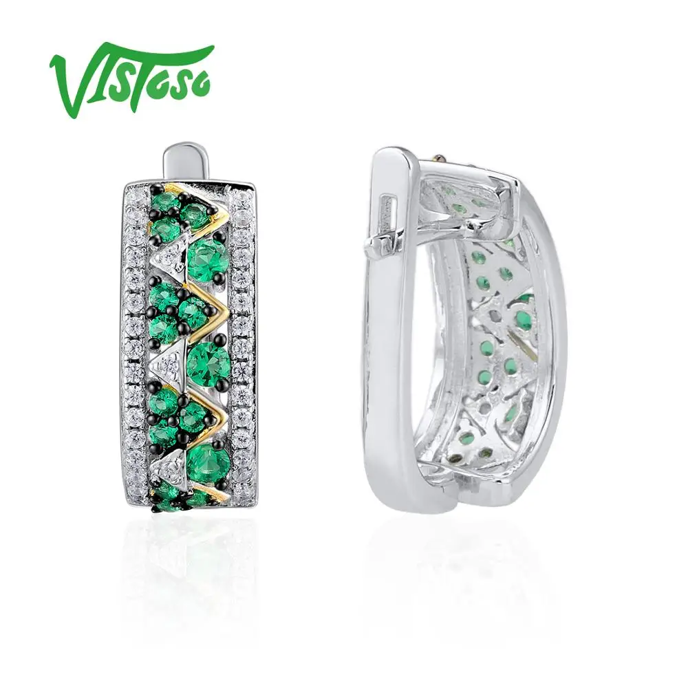 VISTOSO 925 Круглые серьги гвоздики из стерлингового серебра с зеленым шпинелем