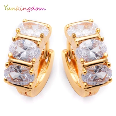 Yunkingdom, три овальные серьги-кольца с кристаллами, 9 цветов, кубический цирконий, белое золото, юбилейные серьги для женщин - Окраска металла: white
