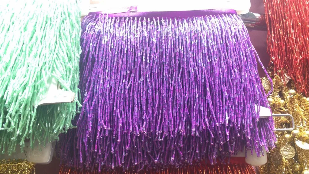 

5 yards /bag S-101918 purple tube beads ribbon fringe tassel for wedding dress /garment/decorative /dress decoration