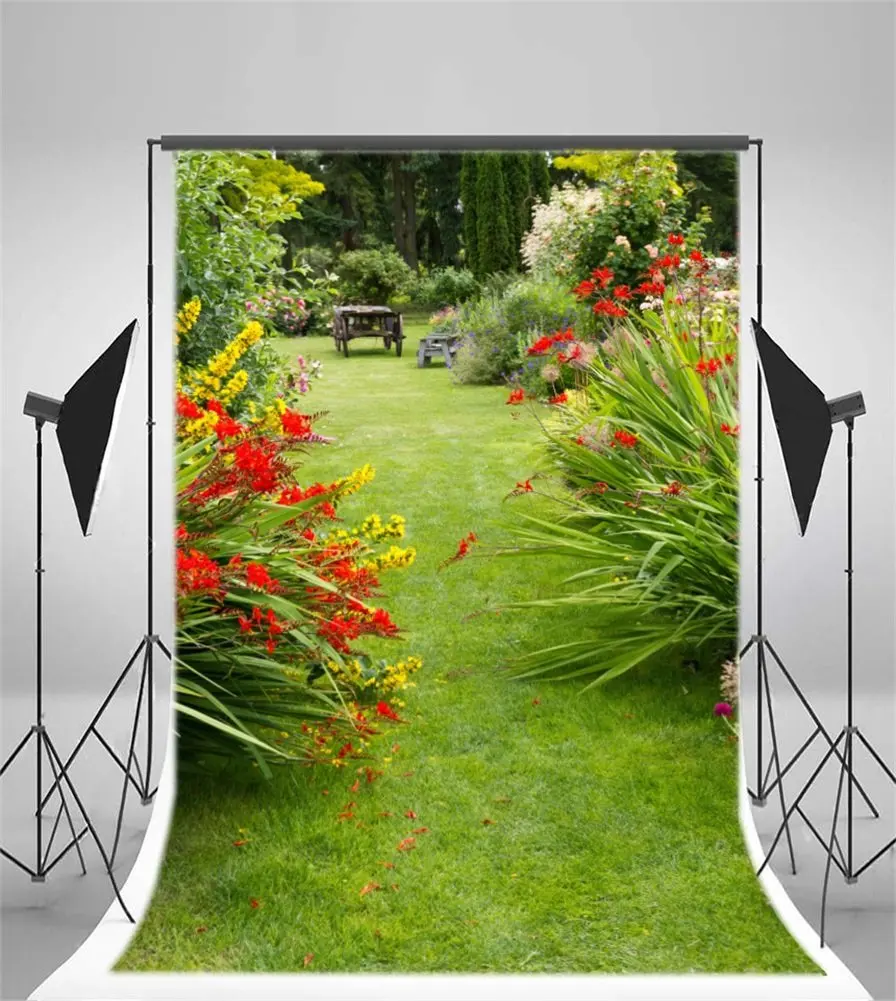 Photography Backdrop Spring Garden Path and Old Wagon Photo Background | Электроника