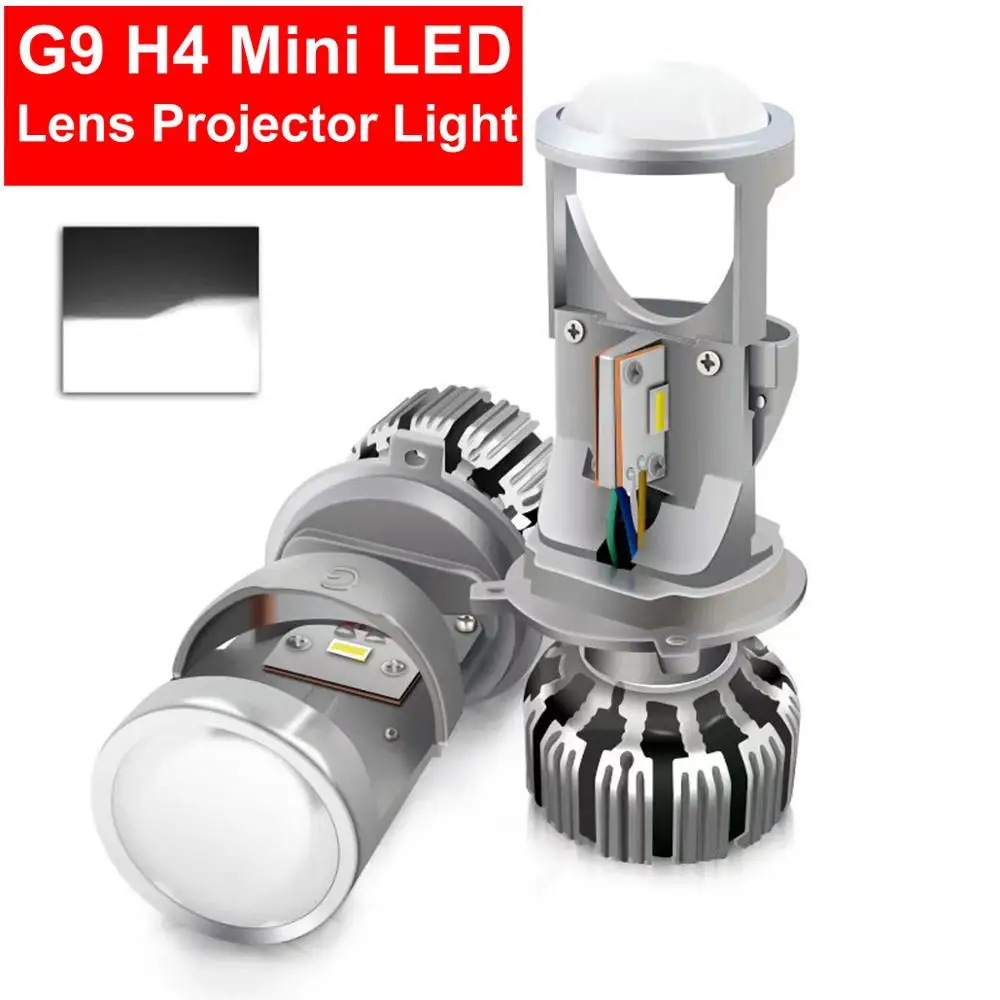 2PCS H4 G9 LED Hi-Low MINI Projector Lens Headlight For Car Clear Dual Beam Turbo Fan 12V 5500K NO Astigmatic Problem 35W 6000LM