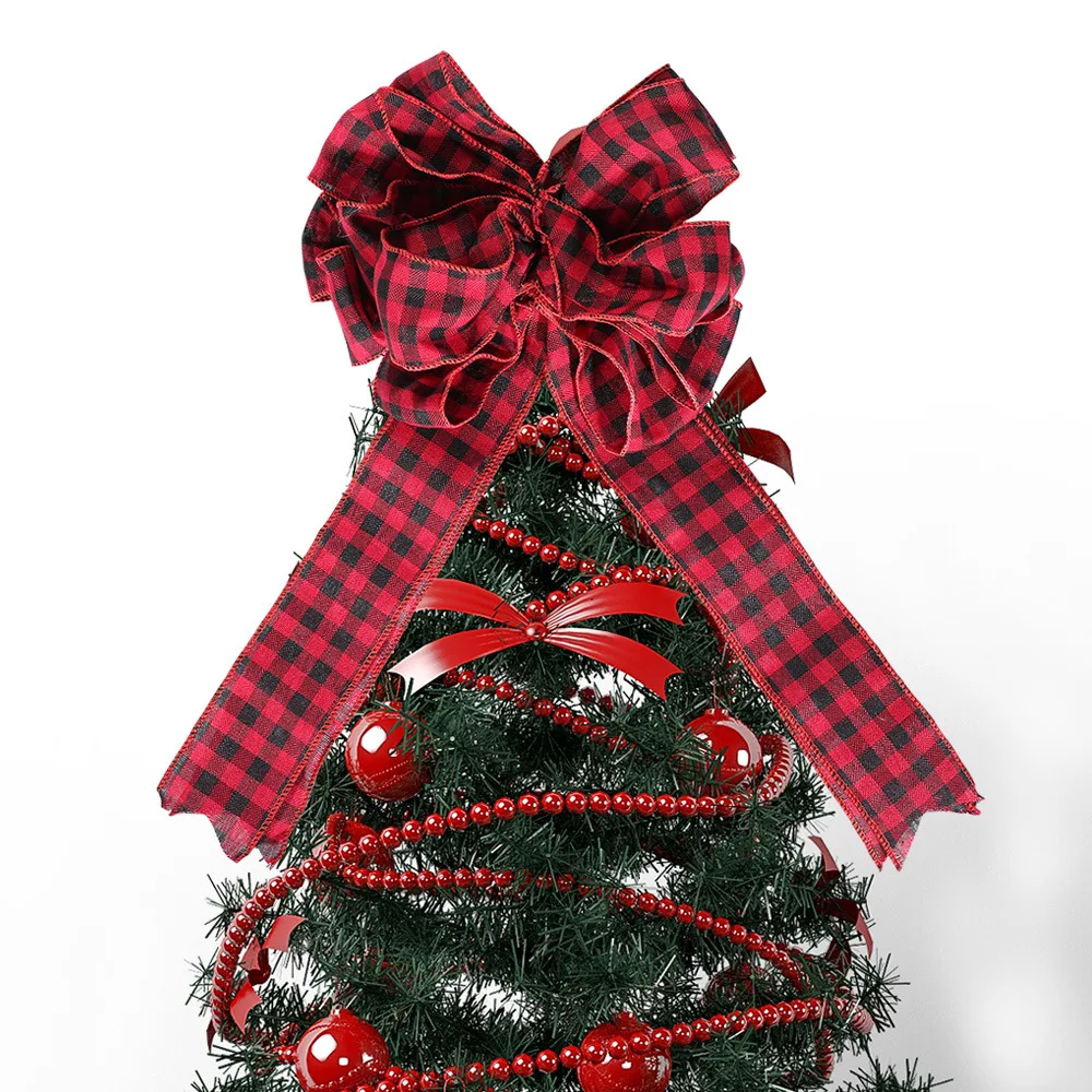 

Festive Party Supplies Red Cloth Lattice Decorations Christmas Tree Toppers Butterfly Knot Bow