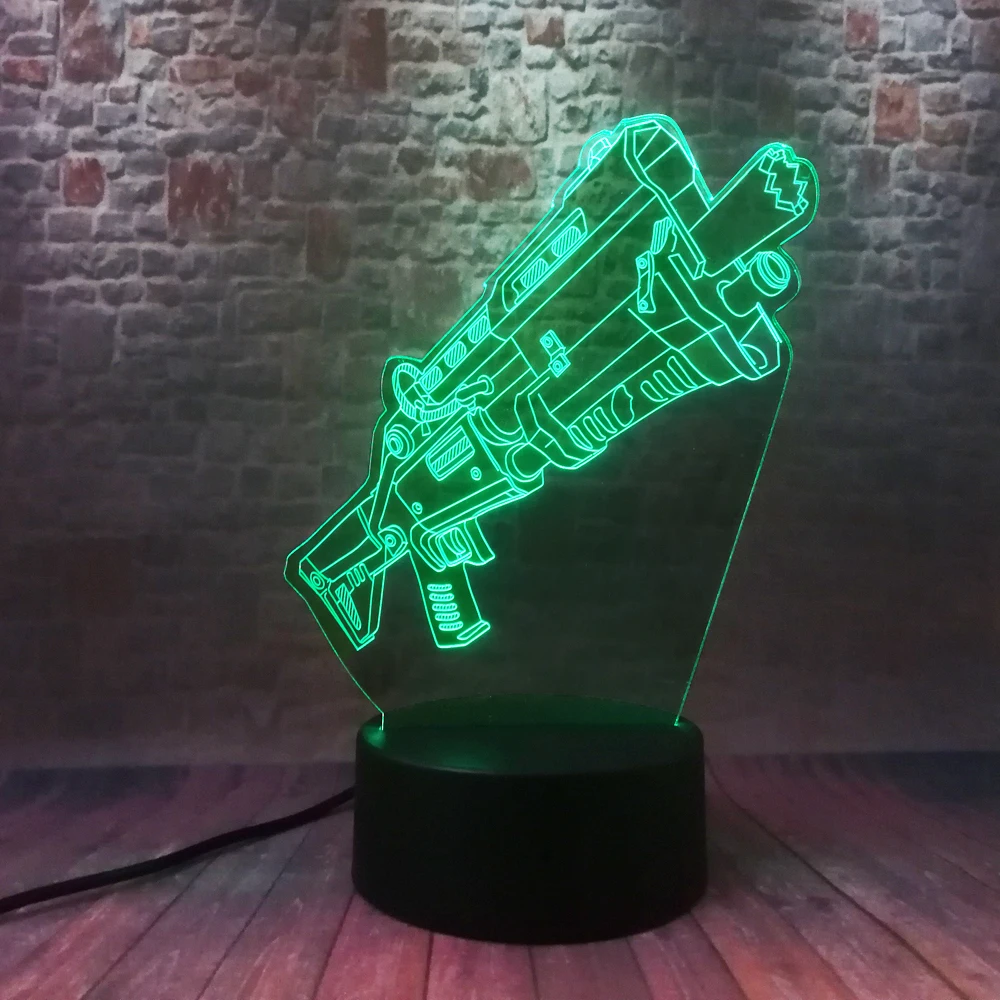 Модель ружья пулемета Battle Royale 3D Сенсорная лампа со сменными RGB светодиодами