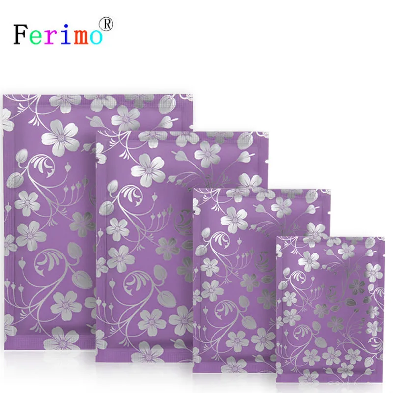 

100 шт. упаковочный пакет с цветком, фиолетовый Теплоизоляционный Вакуумный пакет с открытым верхом из алюминиевой фольги, пакет для хранени...