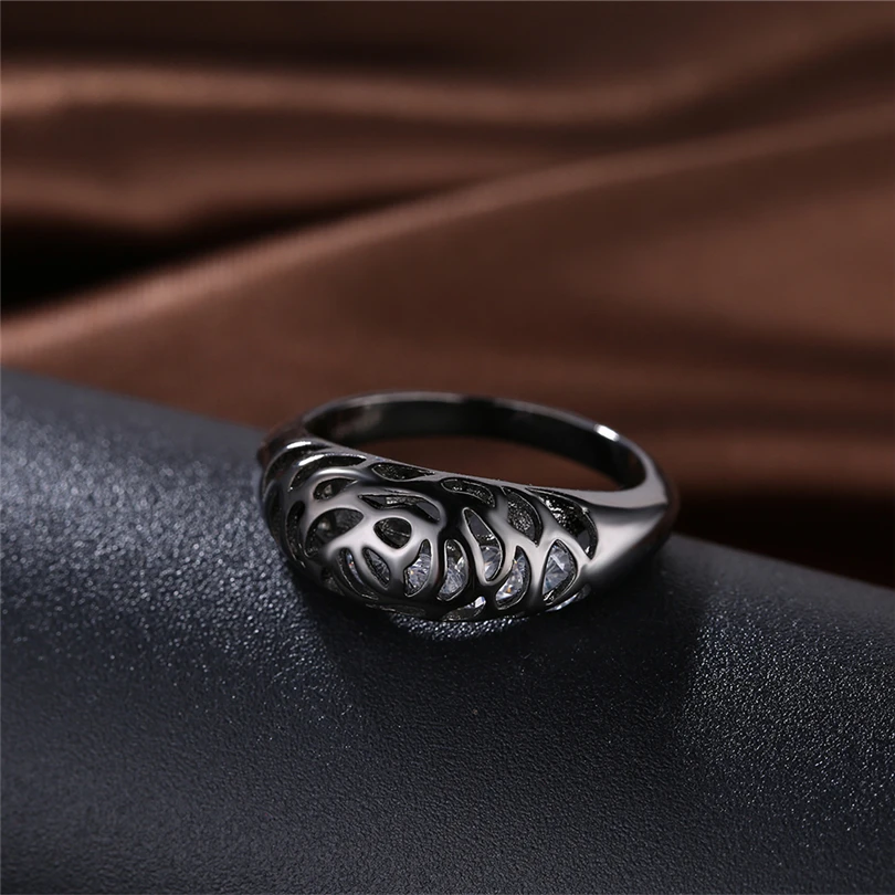 Модное Новое поступление черное покрытое пистолетом элегантное полое кольцо с