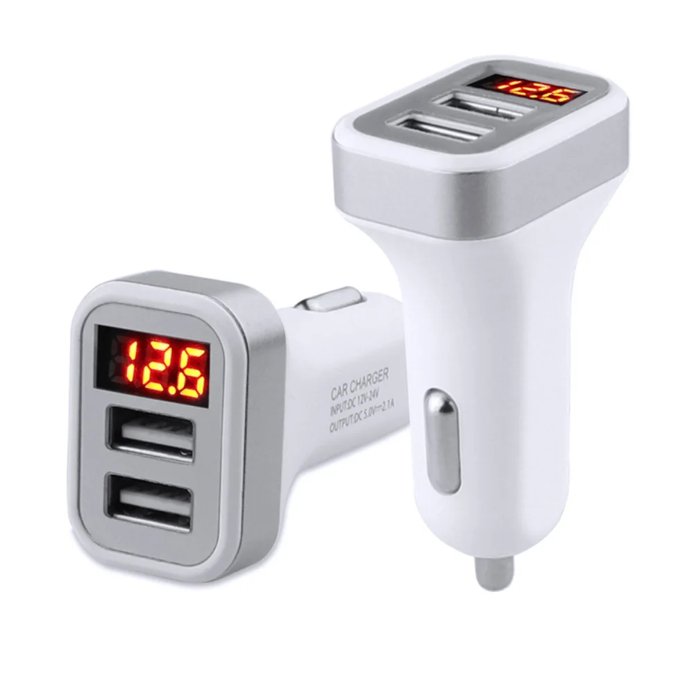 Автомобильное зарядное устройство 5 в 2 1 а с двумя usb портами со светодиодным