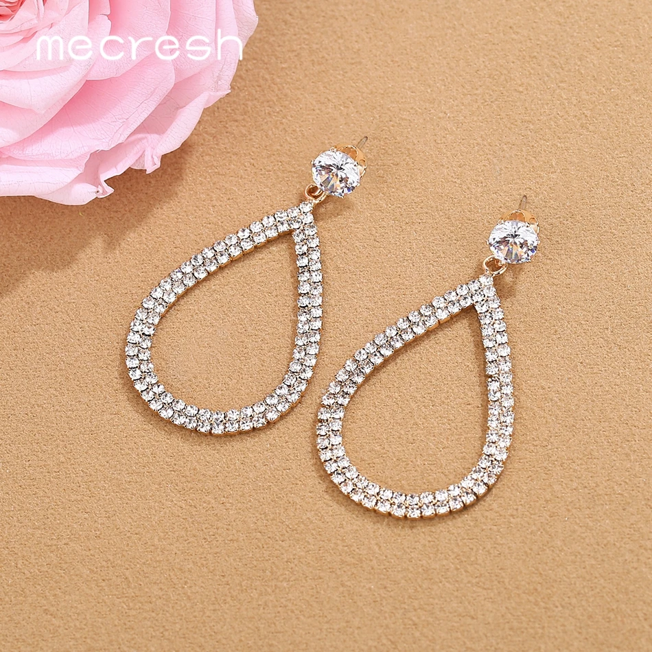 Mecresh Silver Color Teardrop Dangle Earrings 2019 Fashion Jewelry Simple Rhinestone Statement Women Accessories EH1452 | Украшения и