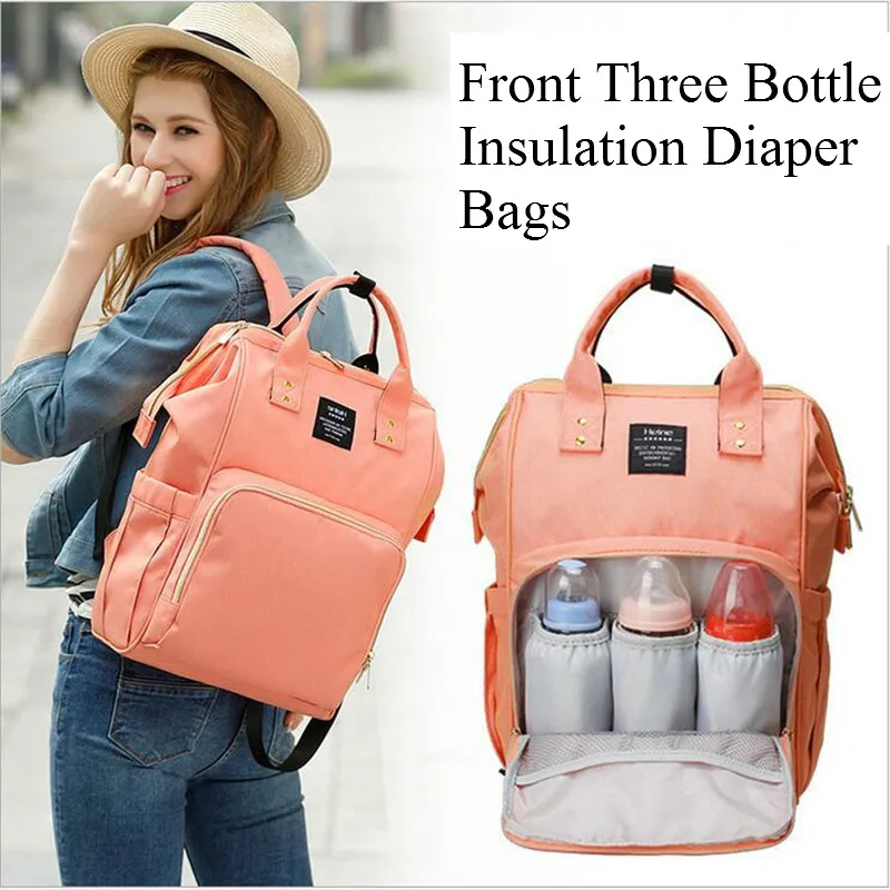 Fashion Mummy Maternity Baby Nappy Changing Diaper Bag Front Three Bottle Insulation Bags&Rear Anti-theft Bag&Tissue Paper Bags
