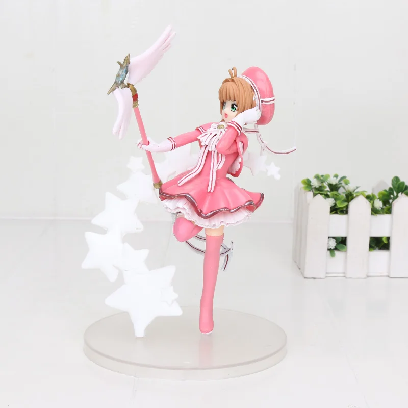 Cardcaptor Sakura Figure Clear Card Kinomoto Sakura с волшебной палочкой Cardcaptor ПВХ Фигурки игрушки Brinquedos 16 см - Цвет: white star opp bag