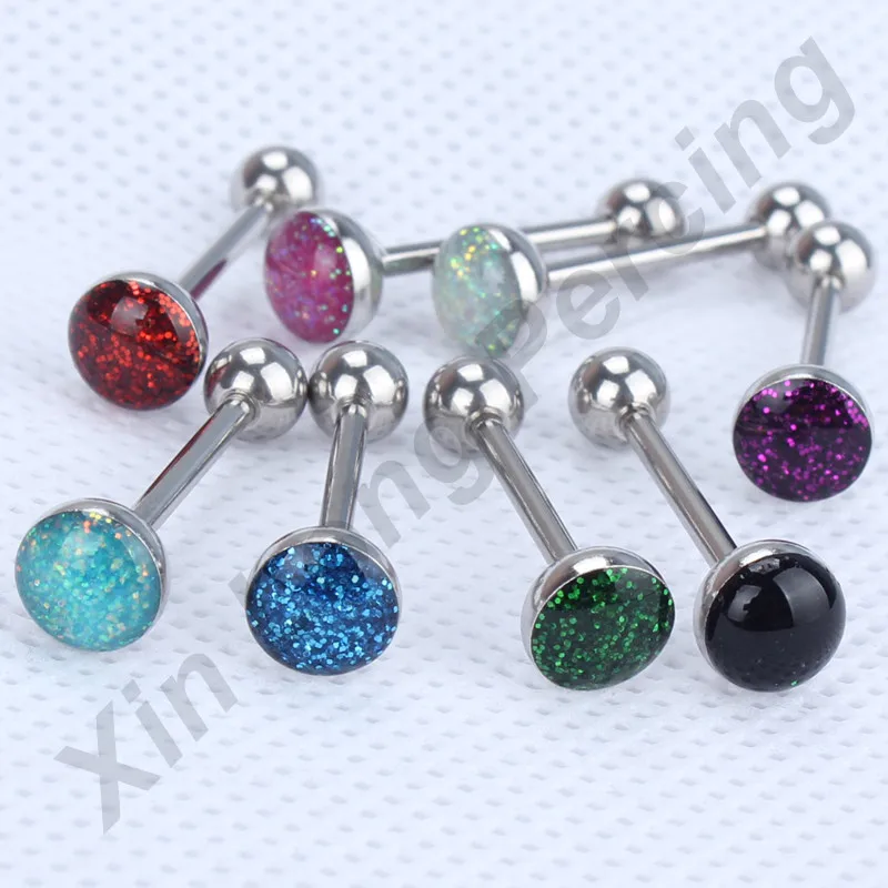 Полусфера с блёстками Сталь пирсинг для языка в форме гантели козелка Piercing14G 5/8