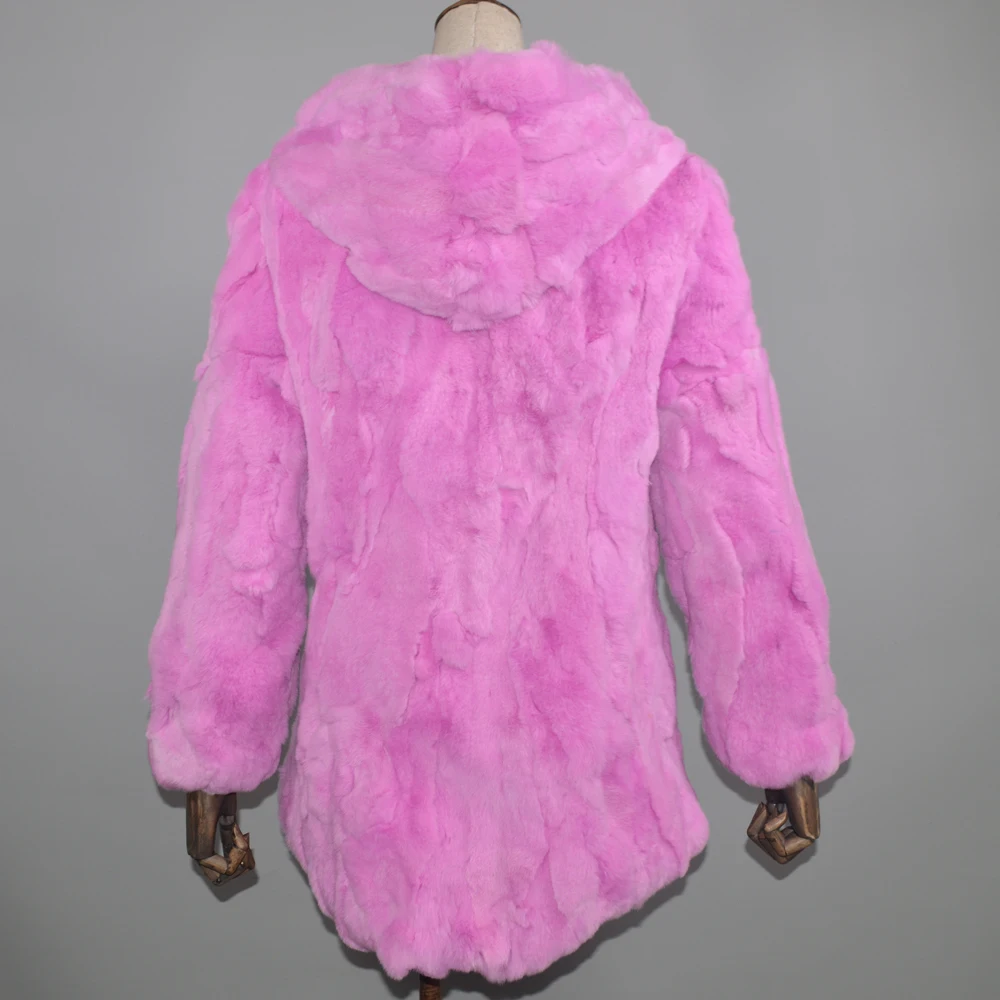 Длинные Стиль класса люкс из натуральной Настоящий мех кролика куртка женская