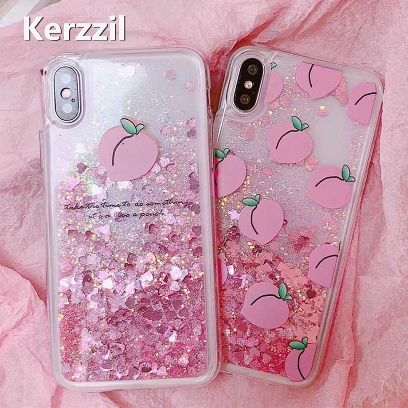 Kerzzil Розовый Блестящий Жидкий чехол для iPhone X 8 7 Plus милый персиковый 6 6S Жесткий