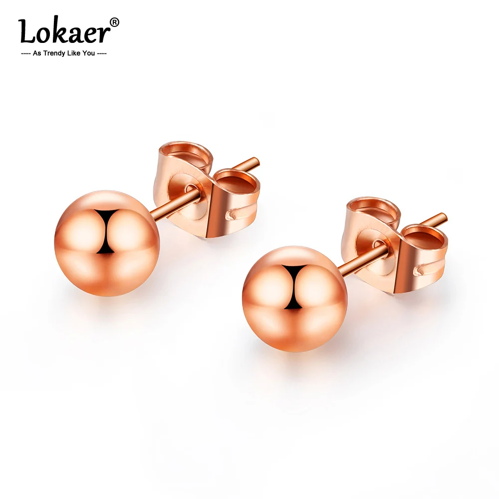 Lokaer высокое качество розовое золото цвет нержавеющая сталь, романтичное красивые серьги-гвоздики милые круглые бусины серьги ювелирные изделия для девочек E18115