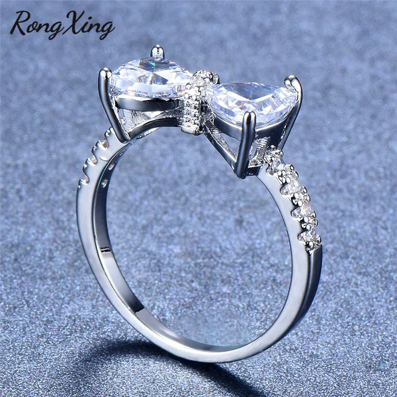 RongXing милые белые циркониевые кольца с бабочкой AAA для женщин серебряного цвета